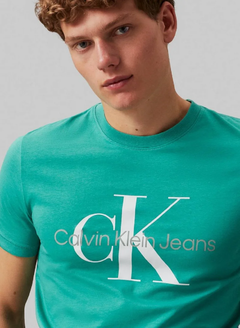 Calvin Klein Jeans Men's Slim Monogram T-Shirt - Cotton jersey, Green