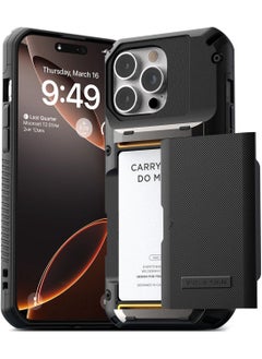 VRS Design Damda Glide Pro iPhone 16 Pro MAX Case Cover Wallet with Semi Automatic Credit Card Holder Slot [4 Cards] - Black Groove  - Image 1