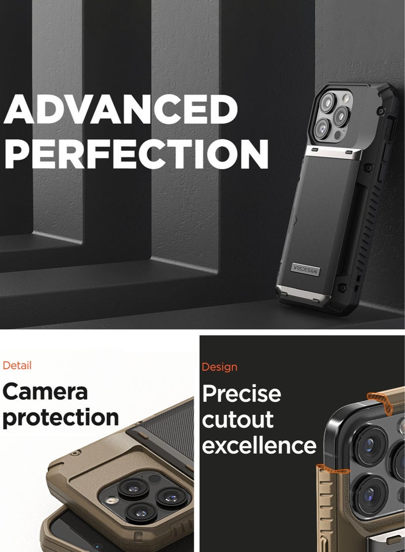 VRS Design Damda Glide Pro iPhone 16 Pro MAX Case Cover Wallet with Semi Automatic Credit Card Holder Slot [4 Cards] - Black Groove - Image 3