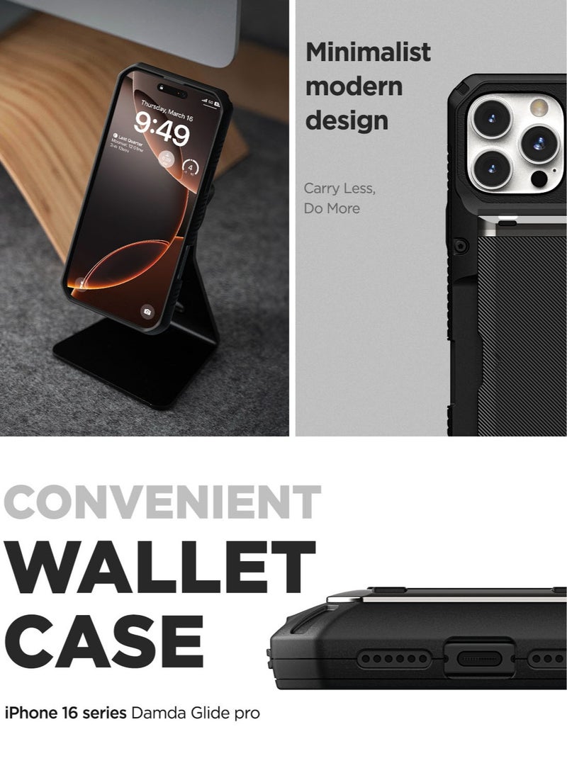 VRS Design Damda Glide Pro iPhone 16 Pro MAX Case Cover Wallet with Semi Automatic Credit Card Holder Slot [4 Cards] - Black Groove - Image 5