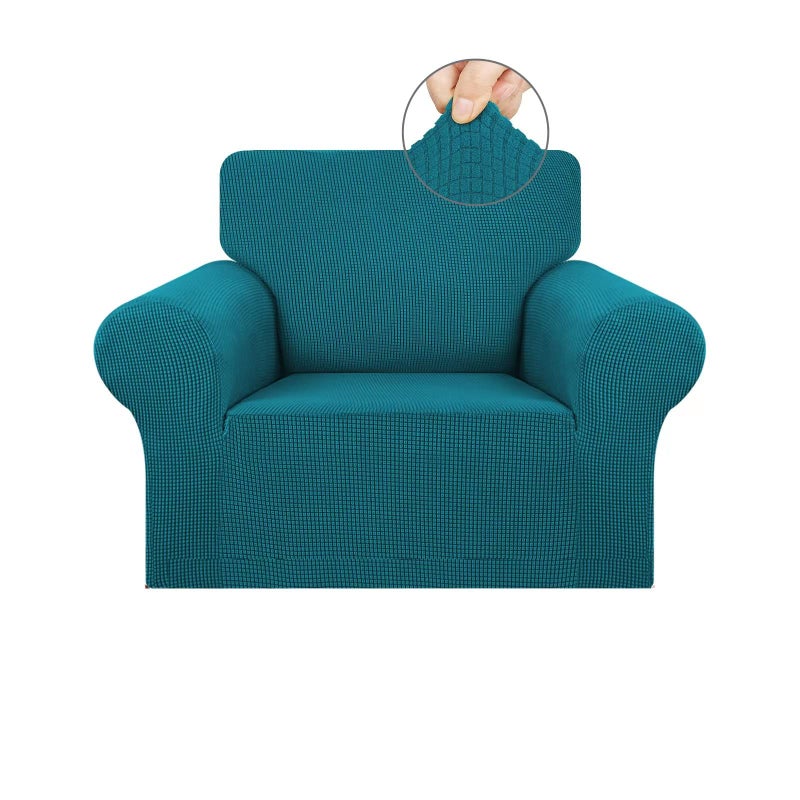 KEKUOU Stretch Single Sofa Slipcover 1 Piece Couch Sofa Cover (32""-55"") Furniture Protector 1 Seater Sofa with Elastic Bottom for Kids Pet.Jacquard Small Checked Pattern Fabric(Small Peacock Blue) - Image 1