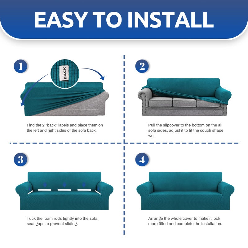 KEKUOU Stretch Single Sofa Slipcover 1 Piece Couch Sofa Cover (32""-55"") Furniture Protector 1 Seater Sofa with Elastic Bottom for Kids Pet.Jacquard Small Checked Pattern Fabric(Small Peacock Blue) - Image 5