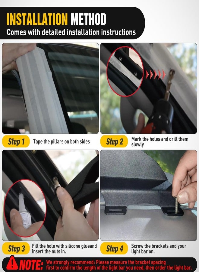 Nilight 52 inch Curved LED Light Bar Bracket Mounting Upper Windshield Roof Cab Brackets for Dodge RAM 1500 4th Gen 2009-2018, 1500 Classic 2019-2024 and RAM 2500 3500 2010-2018 - Image 4
