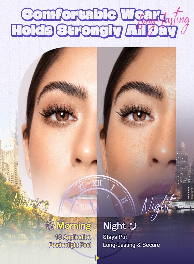 LZM Self Adhesive Eyelashes, No Glue Eyelashes Press On Lashes Half 14mm 6D05 - Image 2