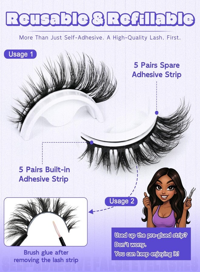 LZM Self Adhesive Eyelashes, No Glue Eyelashes Press On Lashes Half 14mm 6D05 - Image 4