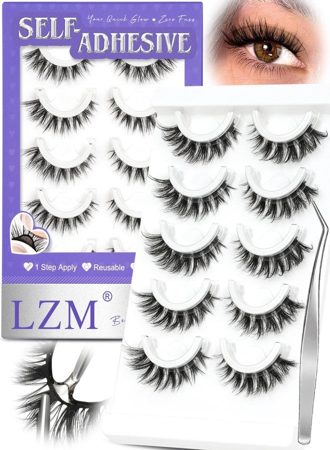 LZM Self Adhesive Eyelashes, No Glue Eyelashes Press On Lashes Half 14mm 6D05 - Image 1