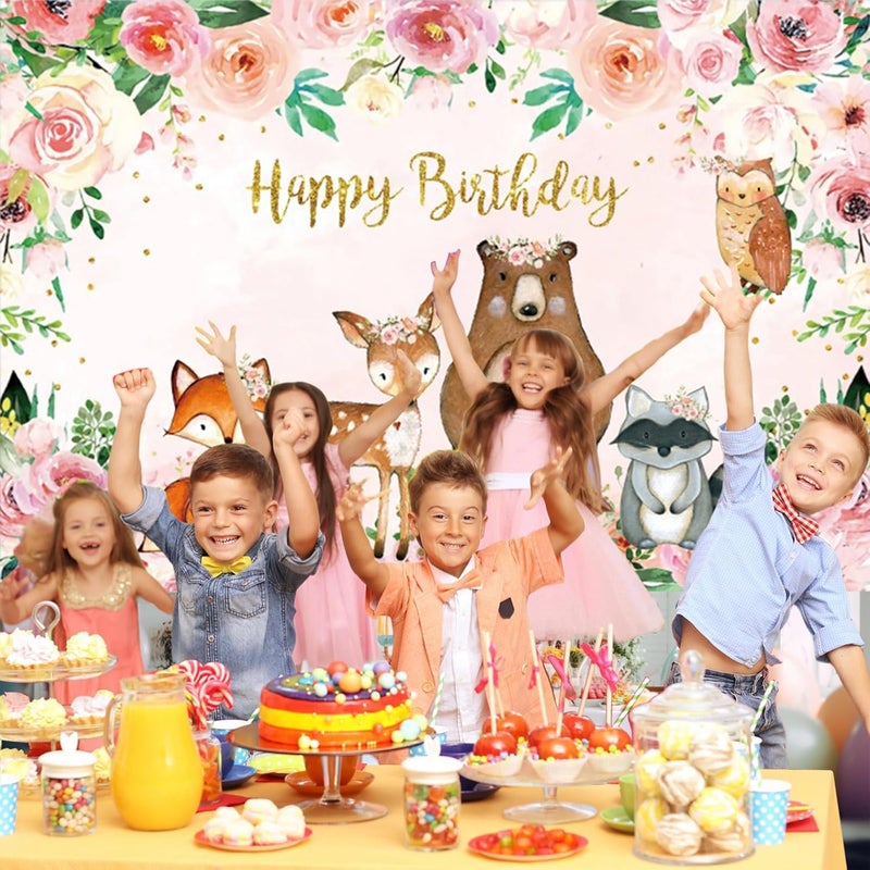 Renaiss خلفية عيد ميلاد سعيدة من رينيس 5x3 قدم غابة حيوانات السفاري زهور مائية وردية لالتقاط الصور لاحتفالات الأطفال - Image 5