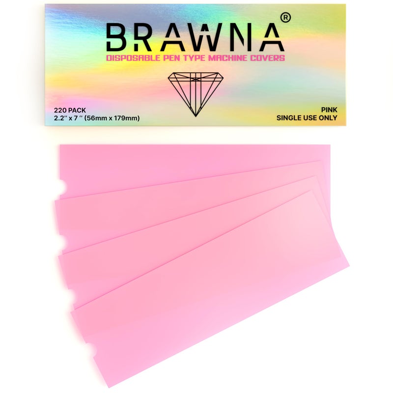 BRAWNA 220 Pack PMU Machine Pen Covers - Microneedling Machine Cover - PMU Supplies - Color - Pink - Image 1