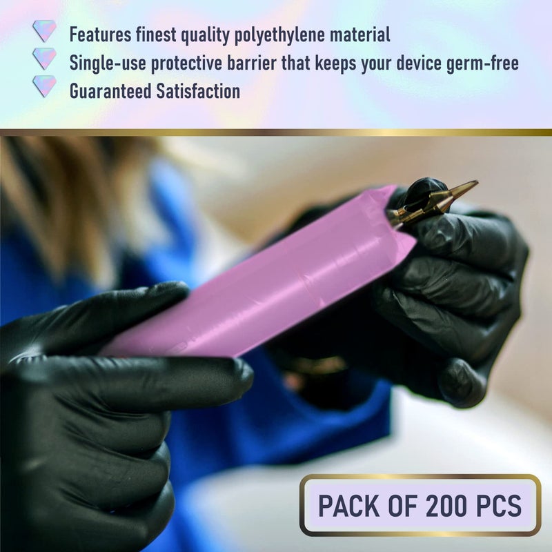 BRAWNA 220 Pack PMU Machine Pen Covers - Microneedling Machine Cover - PMU Supplies - Color - Pink - Image 5