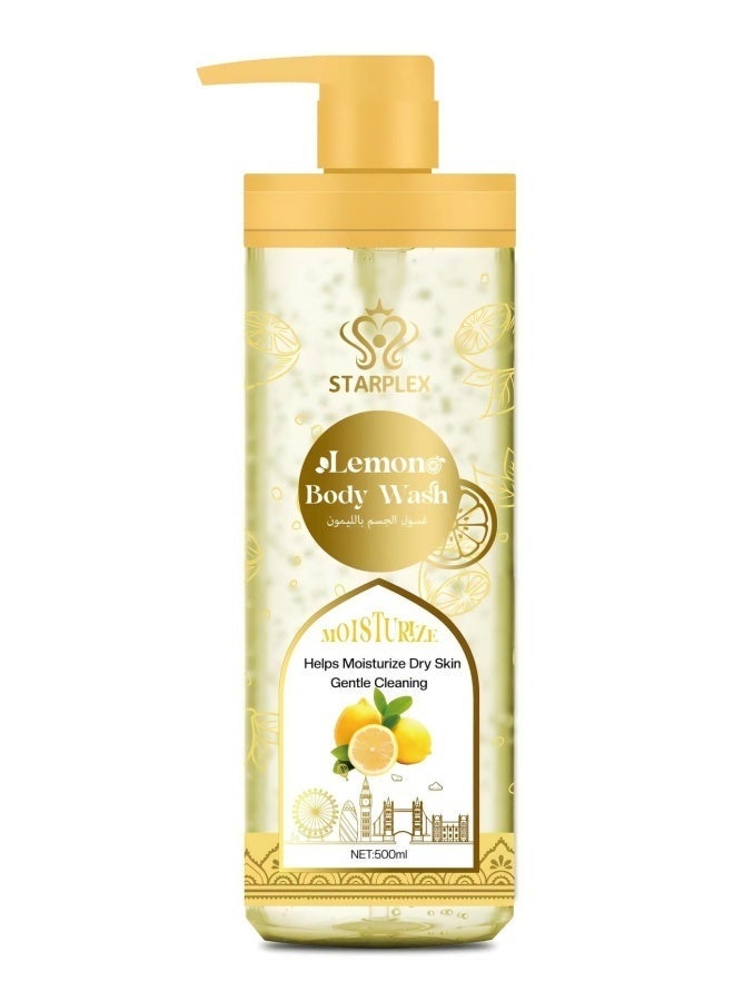 STARPLEX Lemon Brightening Body Wash with Gold Foil 500ml, Gentle Cleansing Oil Control & Hydration, Improve Dull Dry Skin, Long Lasting Fresh Fragrance Shower Gel, For Sensitive Skin Men Women - Image 1