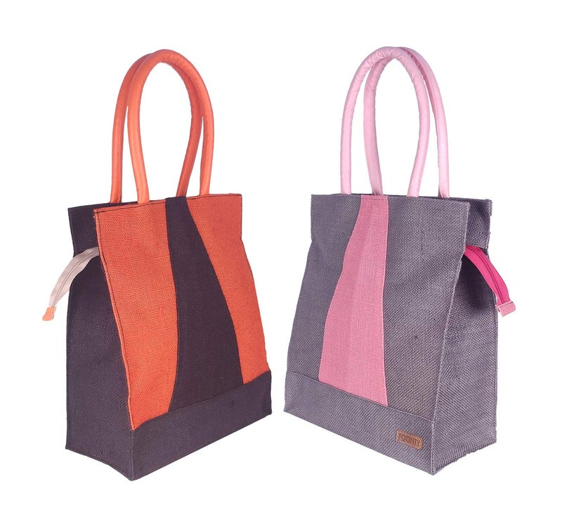 Foonty Exclusive Stripe Daily Use Jute Lunch Bags(Combo of 2,Multicolor,FFFWB6014D) - Image 1