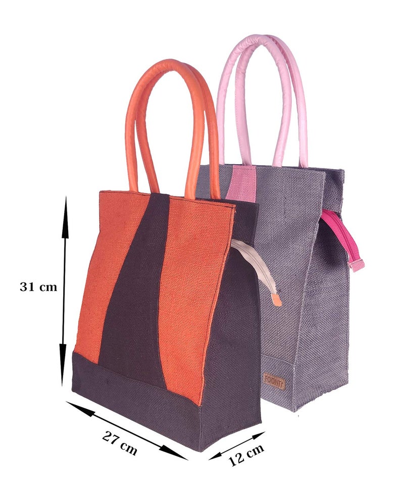 Foonty Exclusive Stripe Daily Use Jute Lunch Bags(Combo of 2,Multicolor,FFFWB6014D) - Image 3