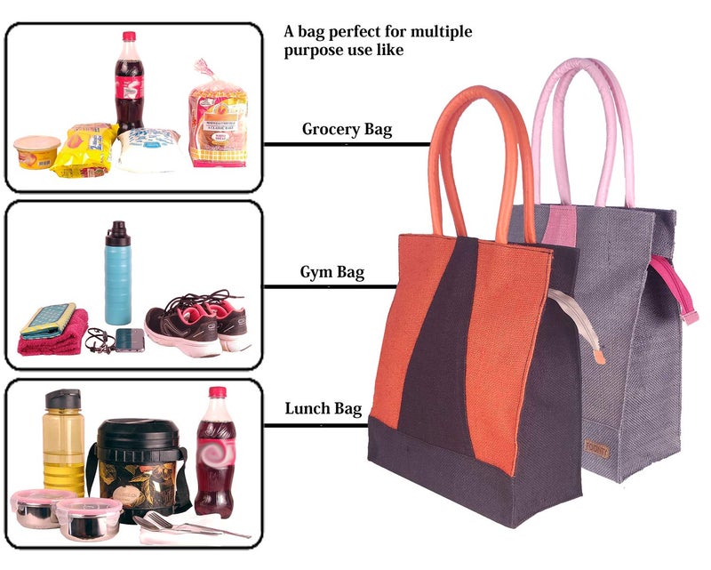 Foonty Exclusive Stripe Daily Use Jute Lunch Bags(Combo of 2,Multicolor,FFFWB6014D) - Image 4