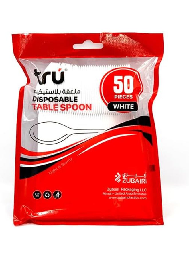 Plastic Table Spoon White 50 Pc white