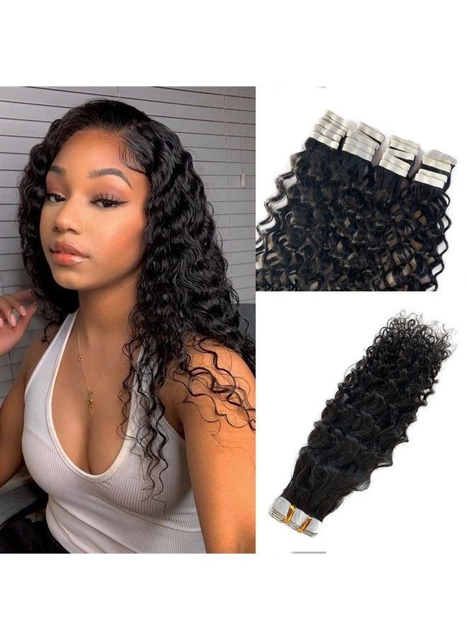 Licoville - Tape in Water Wave Hair Extensions Real Human Hair 24 Inch Natural Black Tape in Extensions 50g 20pcs/pack Double Sided Wet and Wavy Burmese Virgin Human Hair Tape ins for Black Women - Image 1