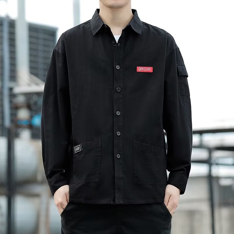 Mens Long-Sleeve Work Shirt Autumn New Ins Trendy Casual Versatile Student Shirt Mens Jacket Factory Direct Sale Yellow  - Image 2