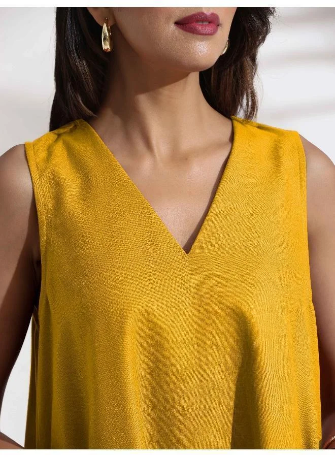 trueBrowns Mustard Sleeveless Shift Dress