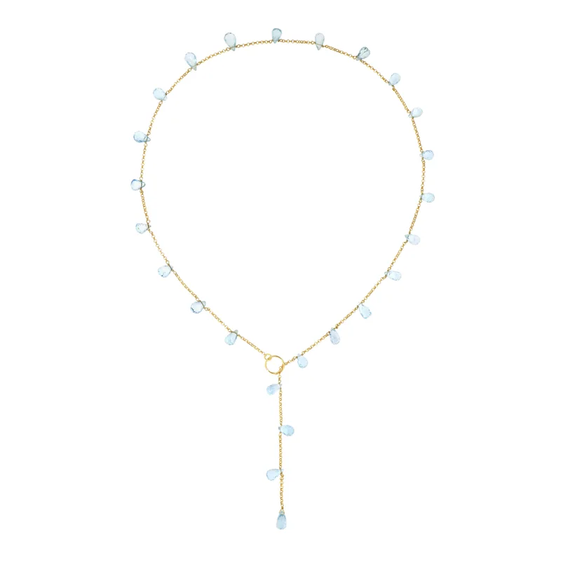جواندلينا Gold Plated Necklace with Briolet Drops of Light Blue Topaz