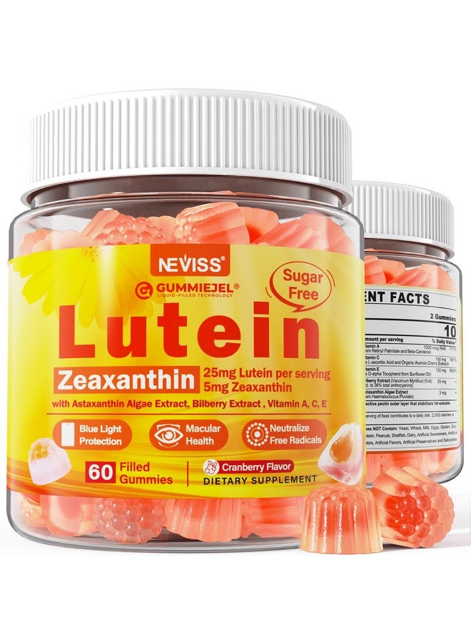NEVISS Sugar-Free Lutein Zeaxanthin Supplements Gummies (25mg) Vitamins A, C, E, Bilberry, Astaxanthin - Coconut Oil for Better Absorption - Adults & Teens Vision Health, Eye Strain, Dry Eyes - Vegan, 60Cts - Image 1