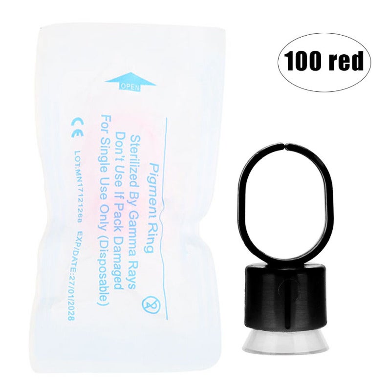Disposable Tattoo Ring Cup With Sponge - Adjustable Ring Design Sharp Needle Protection Sponge Pigment Holder for Permanent Makeup Artists Beginners - Image 1
