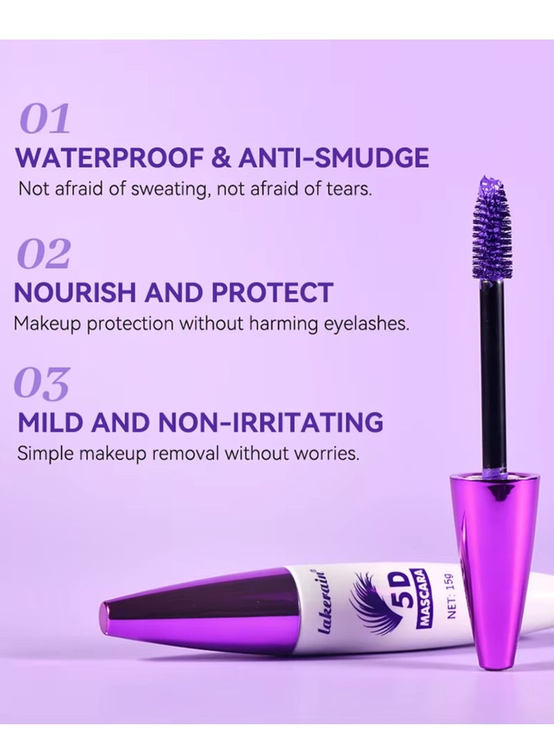 lakerain Super Big 5D Volume Lash Lengthening Mascara Purple High Pigmented Hyper Curl 5D Mascara With Applicator Brush Long-Lasting Waterproof Mascaras 5X Longer Lash High Volume 15g No.03 - Image 3