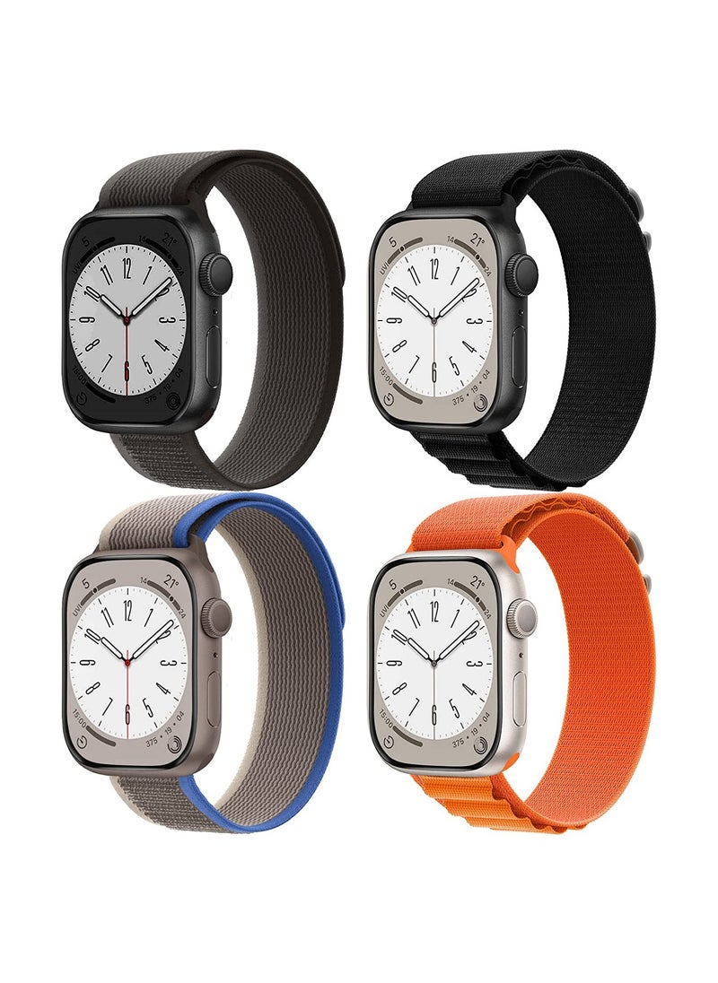 Generic - 4 Pack Adjustable Nylon Bands for Apple Watch 49mm 45mm 44mm 42mm with Metal G-Hook Strap for iWatch Ultra Series SE 8/7/6/5/4/3/2/1, Black Orange Blue - Image 1
