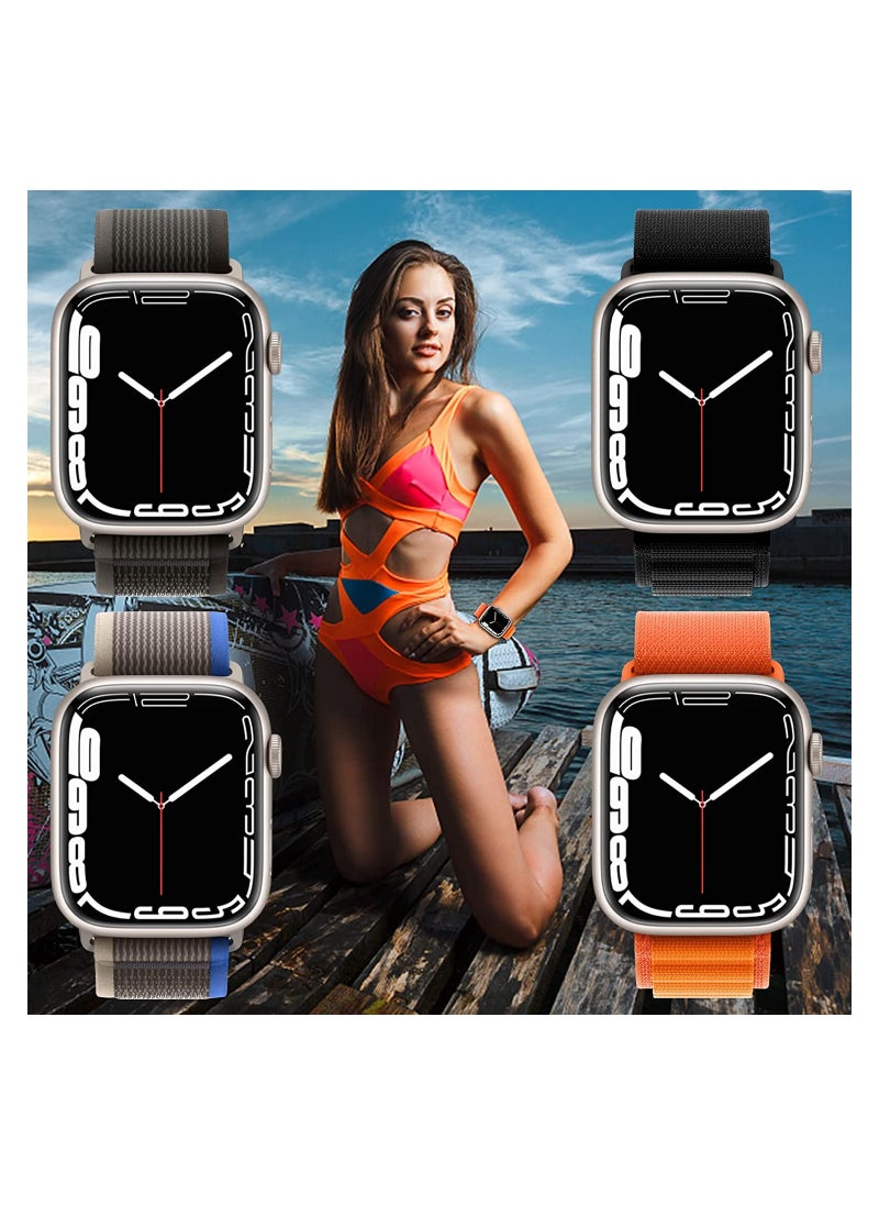 Generic - 4 Pack Adjustable Nylon Bands for Apple Watch 49mm 45mm 44mm 42mm with Metal G-Hook Strap for iWatch Ultra Series SE 8/7/6/5/4/3/2/1, Black Orange Blue - Image 1