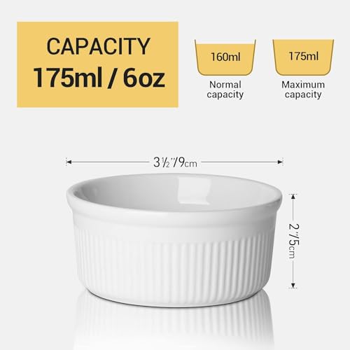 Incrizma Porcelain Ramekins Durable Baking Cups for Souffle, Creme Brulee, Custards, Pudding and Ice Cream (Set of 6 Pcs) - Image 2