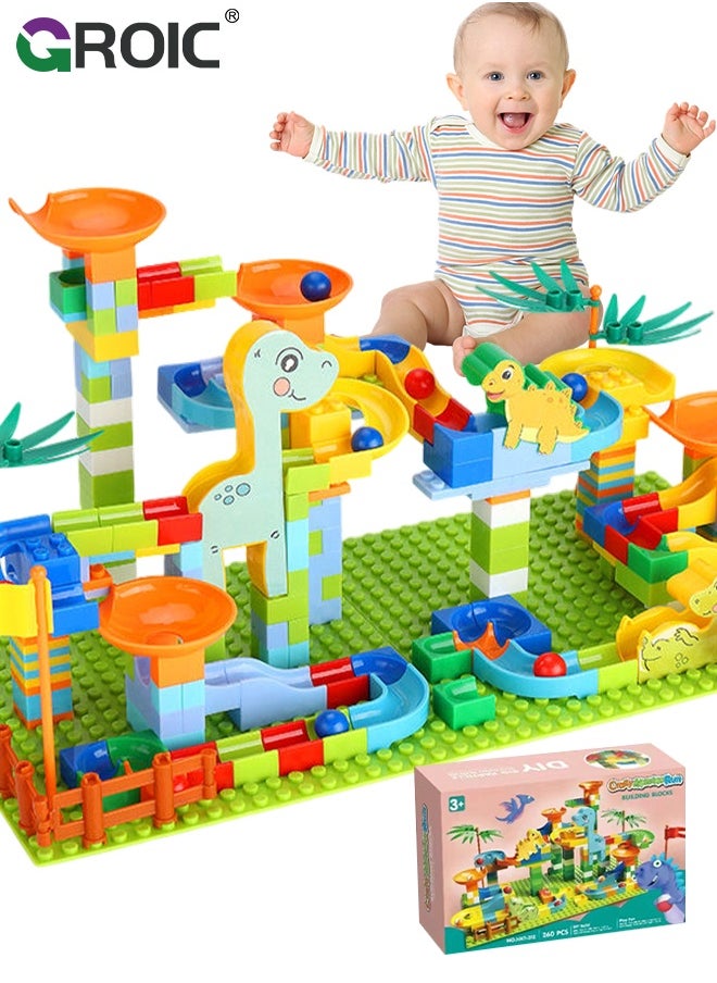 GROIC 260Pcs Dinosaur Marble Runs for Kids,Marble Run for Kids,Marble Runs Building Blocks,Big Blocks Educational Stem for Toddlers,Fun Dinosaur Toys  - Image 1