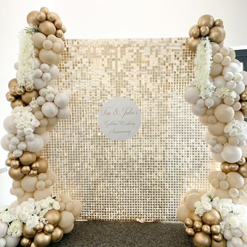 LuoluoHouse Shimmer Wall Backdrop Christmas Shimmer Wall Panels Light Gold Glitter Photo Background Backdrops for Birthday Decorations Anniversary Wedding Engagement,Pack of 24 - Image 3
