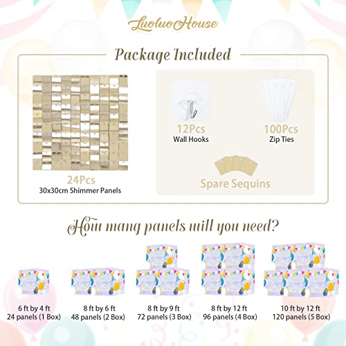 LuoluoHouse Shimmer Wall Backdrop Christmas Shimmer Wall Panels Light Gold Glitter Photo Background Backdrops for Birthday Decorations Anniversary Wedding Engagement,Pack of 24 - Image 2