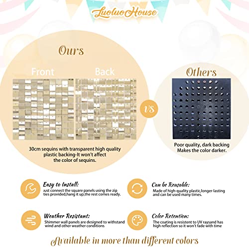 LuoluoHouse Shimmer Wall Backdrop Christmas Shimmer Wall Panels Light Gold Glitter Photo Background Backdrops for Birthday Decorations Anniversary Wedding Engagement,Pack of 24 - Image 4