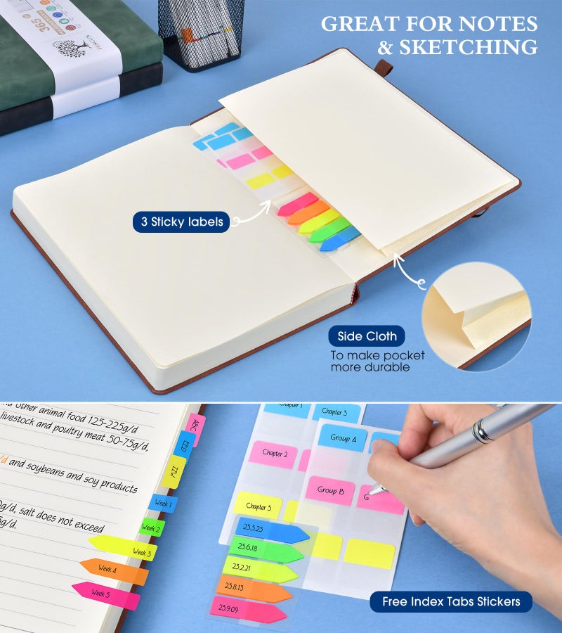 PERCUN A5 Lined Journal Notebook - 365 Page Leather Journals for Writing Women & Menï¼ŒHardcover Notebook with 100Gsm Thick Pagesï¼ŒDaily Diary for Travel, Workï¼ŒSchoolï¼ŒNote Takingï¼ŒCollege Ruled (5.9" x 8.5") - Image 5