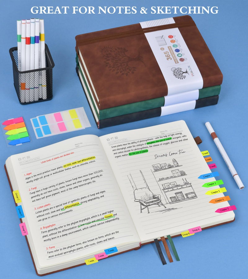 PERCUN A5 Lined Journal Notebook - 365 Page Leather Journals for Writing Women & Menï¼ŒHardcover Notebook with 100Gsm Thick Pagesï¼ŒDaily Diary for Travel, Workï¼ŒSchoolï¼ŒNote Takingï¼ŒCollege Ruled (5.9" x 8.5") - Image 4