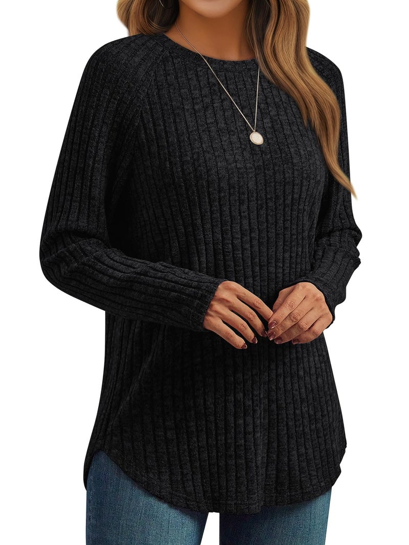 AUTOMET Womens Long Sleeve Shirts Fall Fashion Tops Crewneck Dressy Sweaters Tunic Winter Clothes Casual Outfits Black M - Image 1