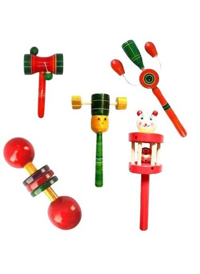 Smartcraft Toys Wooden Rattles Toys For Baby Newborn Infant Kidsset Of 5 Pcsmulticolordiscover Sounds Develops Sensory Skills  - Image 2