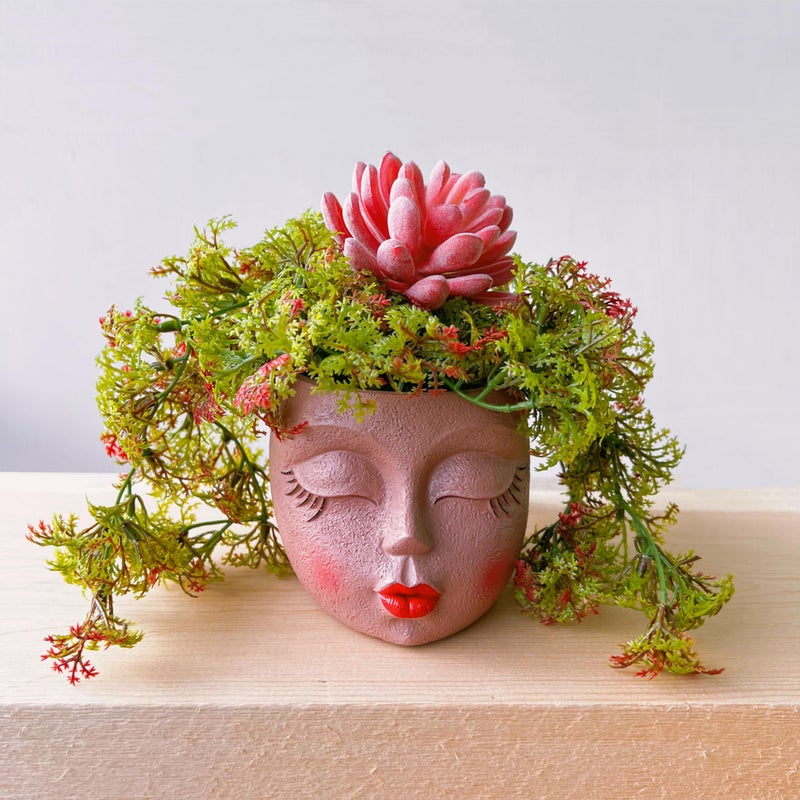 EylbKey Handcrafted Head Planter Pot Lady Face Planters Cute Flower Pot for Succulent Funny Resin Head Face Planter with Drainage â€‹Lightweight Brown 1Pack - Image 1
