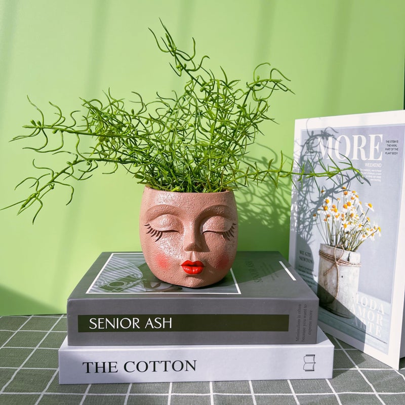 EylbKey Handcrafted Head Planter Pot Lady Face Planters Cute Flower Pot for Succulent Funny Resin Head Face Planter with Drainage â€‹Lightweight Brown 1Pack - Image 3