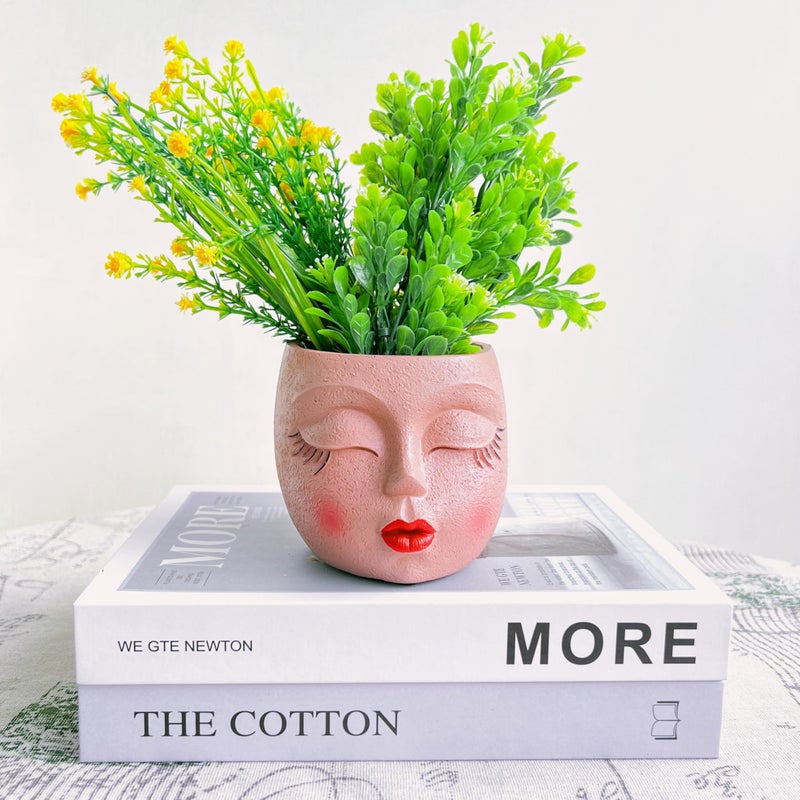 EylbKey Handcrafted Head Planter Pot Lady Face Planters Cute Flower Pot for Succulent Funny Resin Head Face Planter with Drainage â€‹Lightweight Brown 1Pack - Image 4