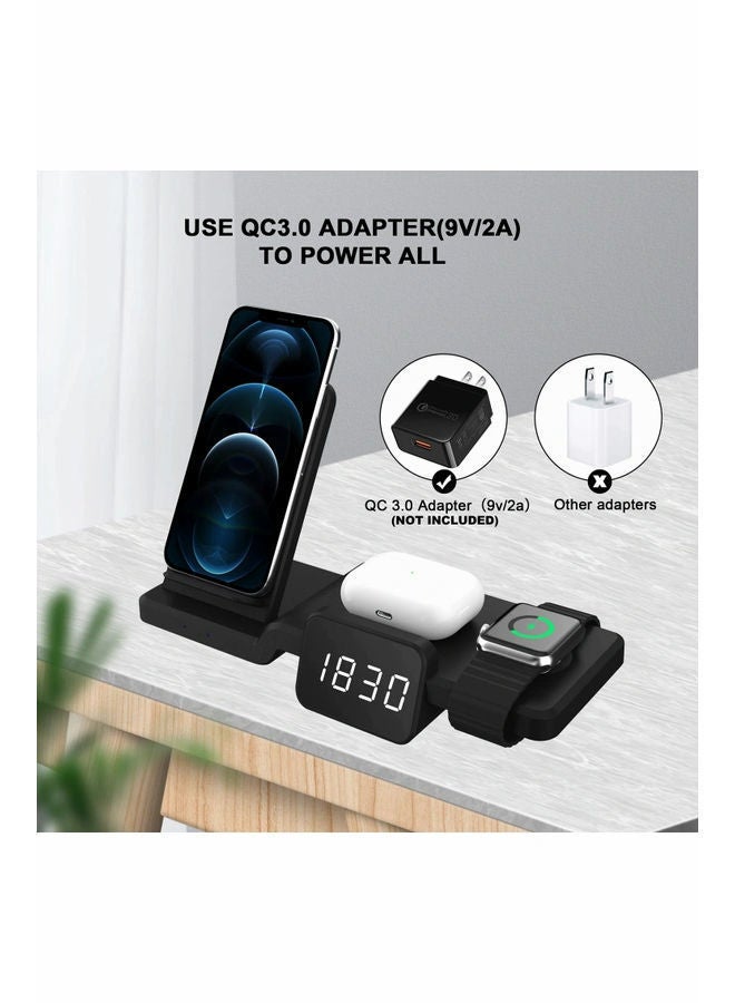 NIBEMINENT 3-In-1 Wireless Fast Charging Station With Time Display Black - Image 3
