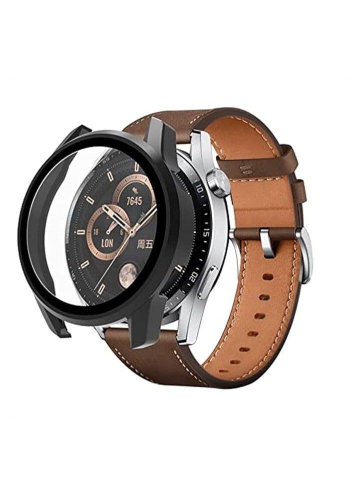 Case Compatible with Huawei Watch GT2 46mm,Shockproof HD Tempered glass screen protector Hard PC Bumper Protective Shell All-Around Protective (Black) - Image 1