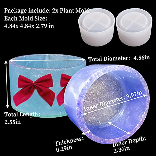 Wehous 2PCS Large Concrete Plant Mold, 3.93" Internal Diameter Planter Silicone Mould, Cylinder Resin Mold for DIY Crafts Succulent Flower Pots Jewelry Trinkets Candle Holder Organizer - Image 2
