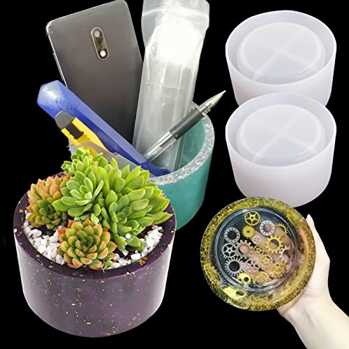 Wehous 2PCS Large Concrete Plant Mold, 3.93" Internal Diameter Planter Silicone Mould, Cylinder Resin Mold for DIY Crafts Succulent Flower Pots Jewelry Trinkets Candle Holder Organizer - Image 1