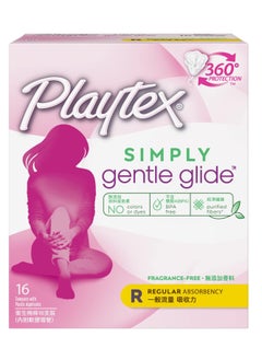 playtex Simply Gentle Glide Regular Absorbency 16 Tampons 360 Degree Protection Fragrance Free 