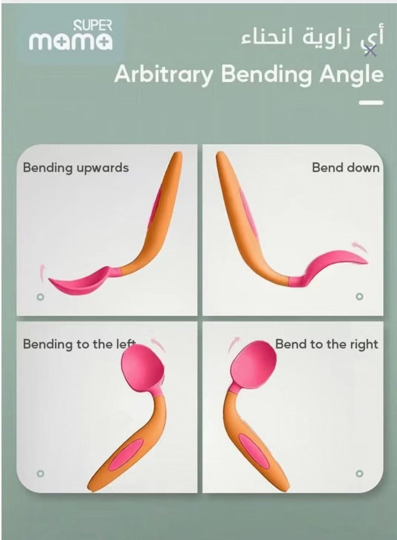 SUPERMAMA ملاعق تدريب سيليكون للأطفال الرضع والأطفال الصغار في المرحلة الأولى، أدوات تغذية متينة للفطام - Image 3