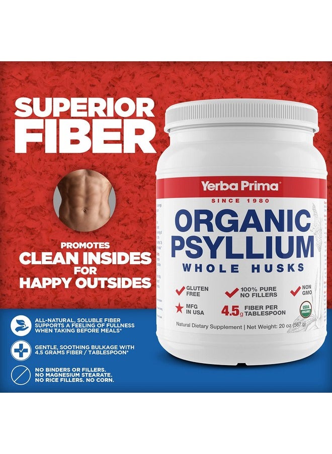 Yerba Prima - Organic Psyllium Whole Husks Colon Cleanser 20 Oz Natural Daily Dietary Fiber Supplement 20Oz Colon Cleanser Regularity & Detox Cleansing Support Gluten Free Non Gmo Vegan - Image 1