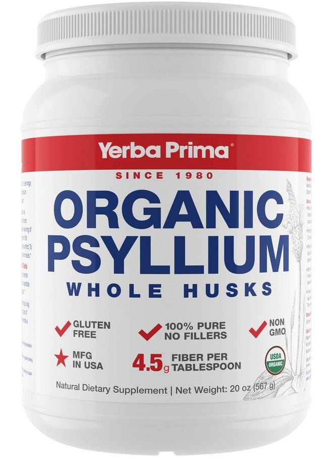 Yerba Prima - Organic Psyllium Whole Husks Colon Cleanser 20 Oz Natural Daily Dietary Fiber Supplement 20Oz Colon Cleanser Regularity & Detox Cleansing Support Gluten Free Non Gmo Vegan - Image 1
