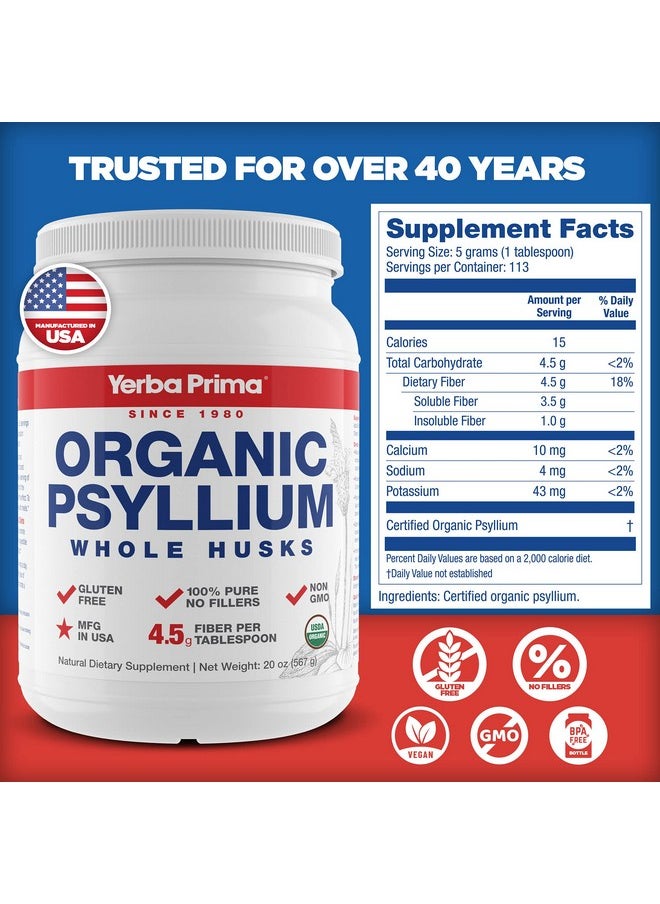 Yerba Prima - Organic Psyllium Whole Husks Colon Cleanser 20 Oz Natural Daily Dietary Fiber Supplement 20Oz Colon Cleanser Regularity & Detox Cleansing Support Gluten Free Non Gmo Vegan - Image 1
