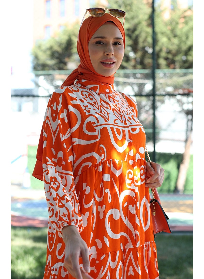 Sefa Merve - Patterned Viscose Dress 81875-02 Orange - Image 1