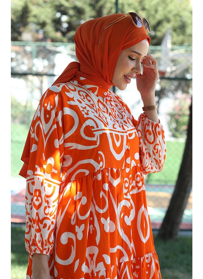 Sefa Merve - Patterned Viscose Dress 81875-02 Orange - Image 1